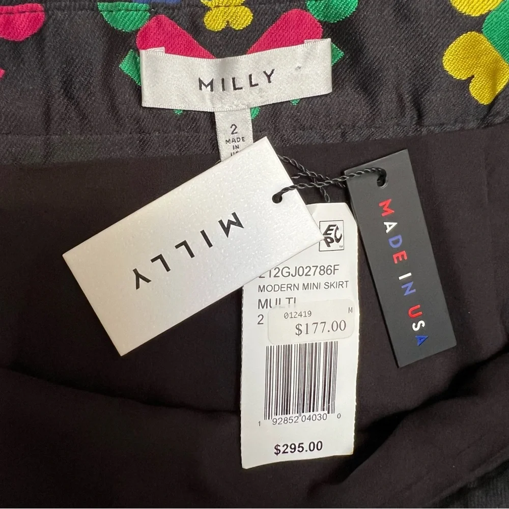 NWT MILLY NY Mini Skirt Couture Barbicore Glam Ostrich Feather Print Allover Sz2
